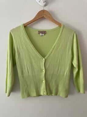 Vintage Y2K Studio Lime Green Cropped Fairy Brats Ribbed Cardigan Top Size 12